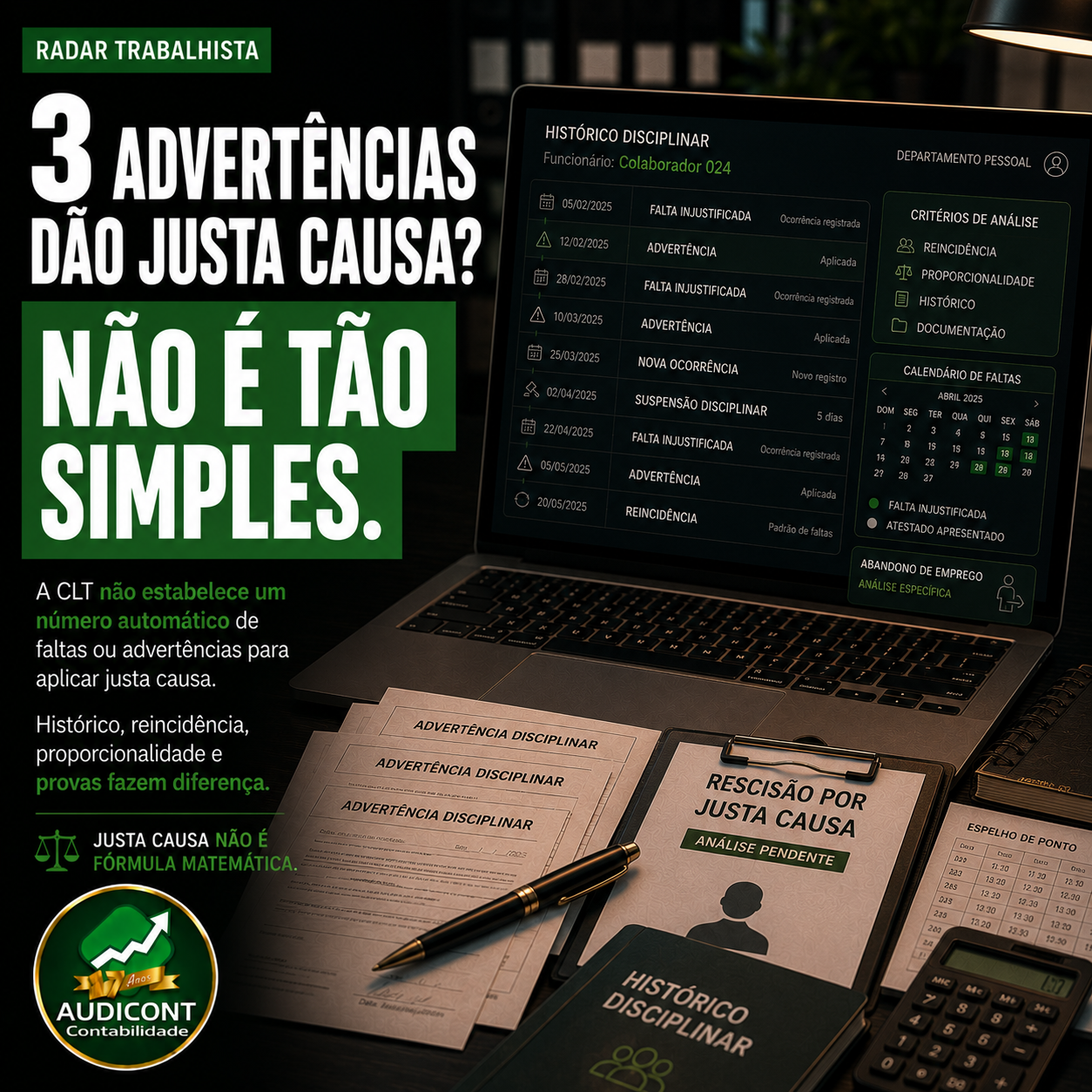 ⚠️ Faltas injustificadas podem gerar justa causa? Não existe um número automático