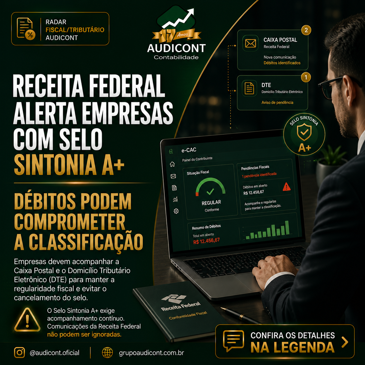 🚨 Receita Federal alerta empresas com Selo Sintonia A+ sobre débitos e risco de perda da classificação