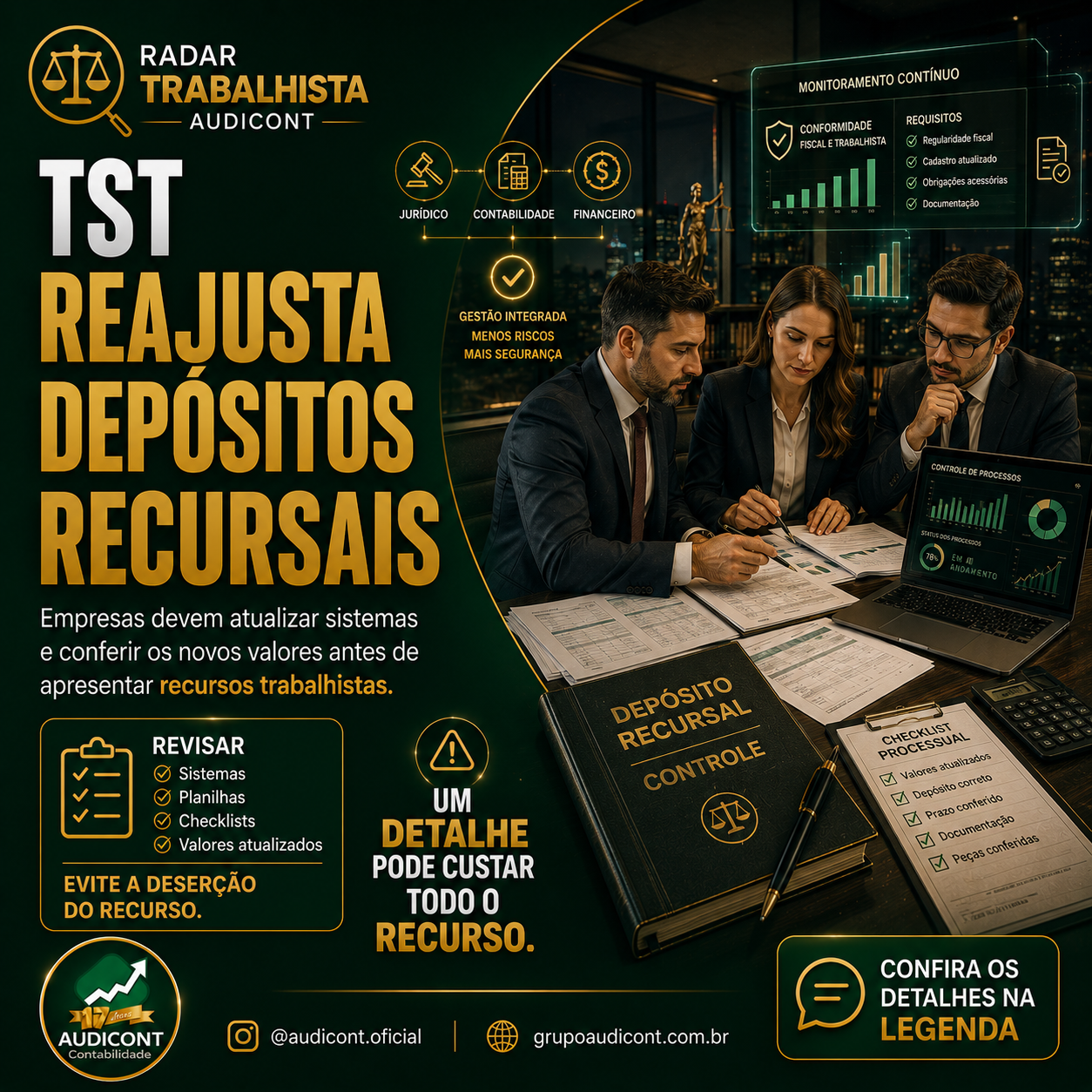 ⚖️ TST reajusta os depósitos recursais: empresas devem revisar os valores antes de recorrer