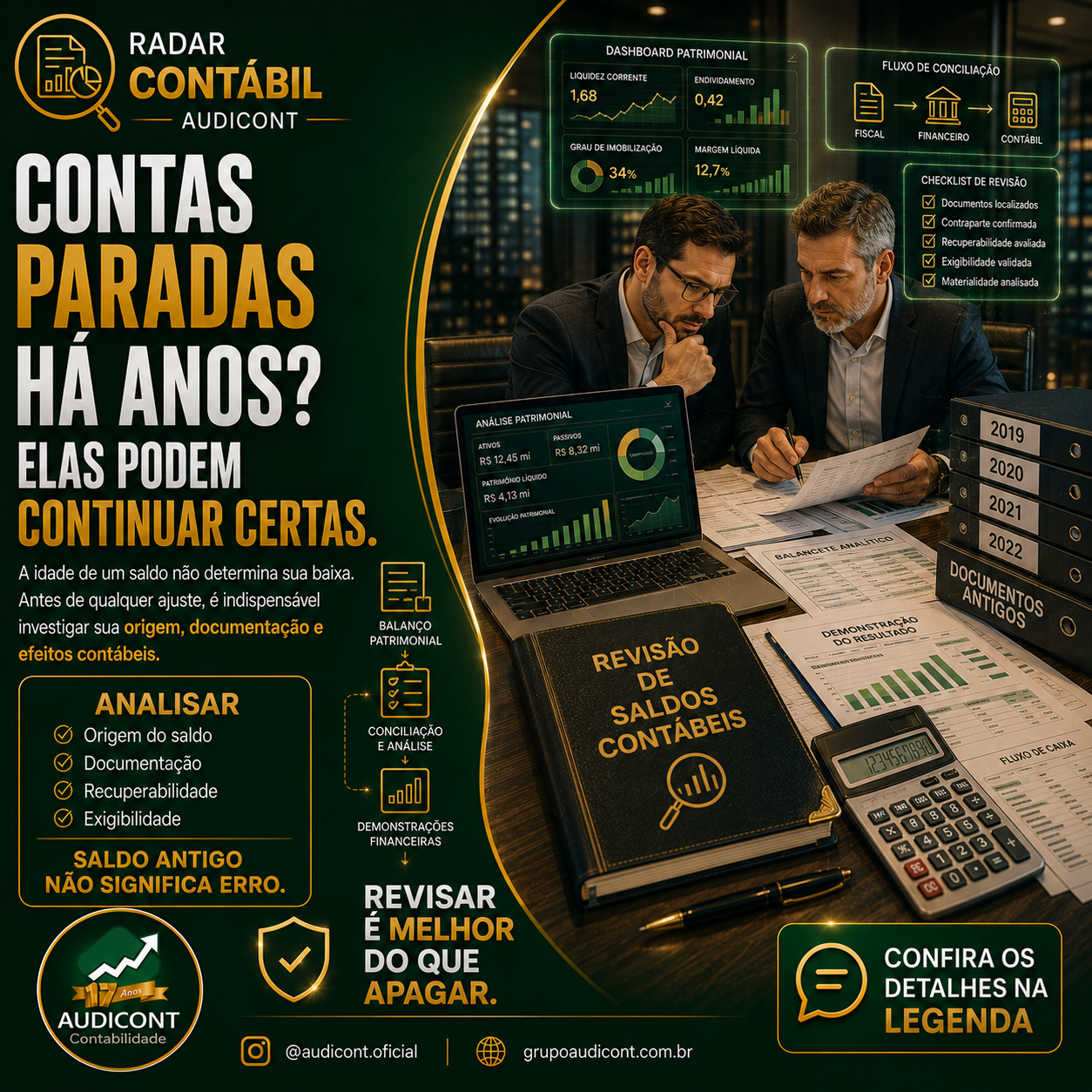 Balanço patrimonial com contas antigas sem movimentação: quando manter, corrigir ou baixar esses saldos?