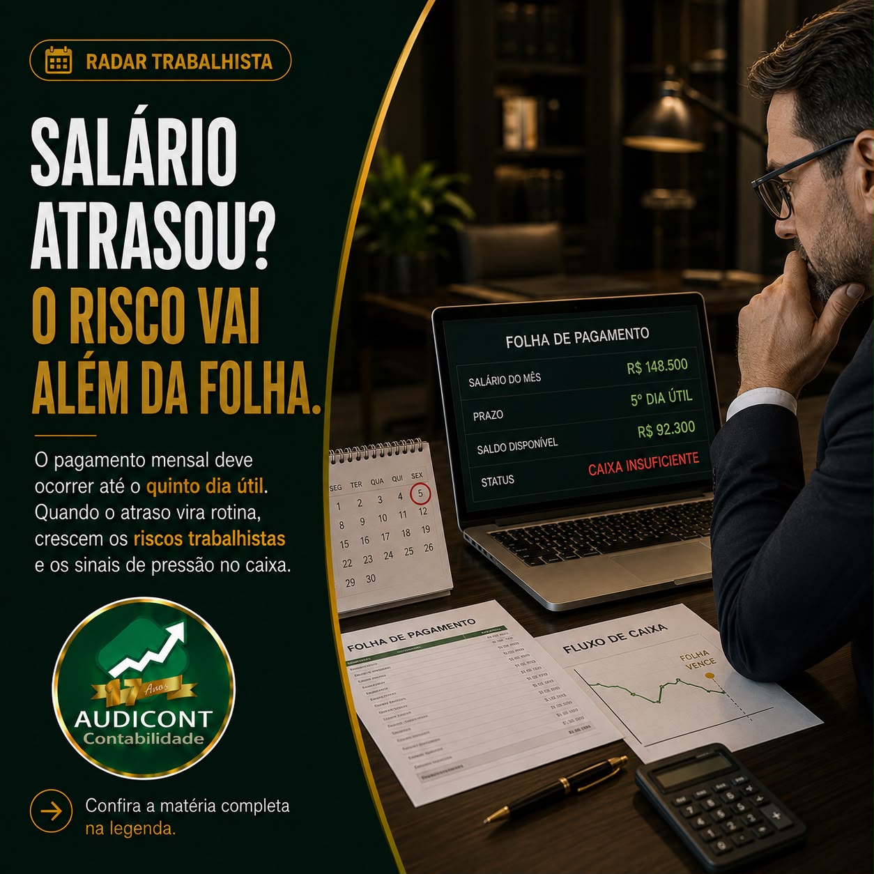 Salário atrasado: quais são os riscos para a empresa e quando o atraso pode gerar indenização?